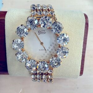 Sparkly Vivani Rhinestone Watch new battery gold tone no missing stones